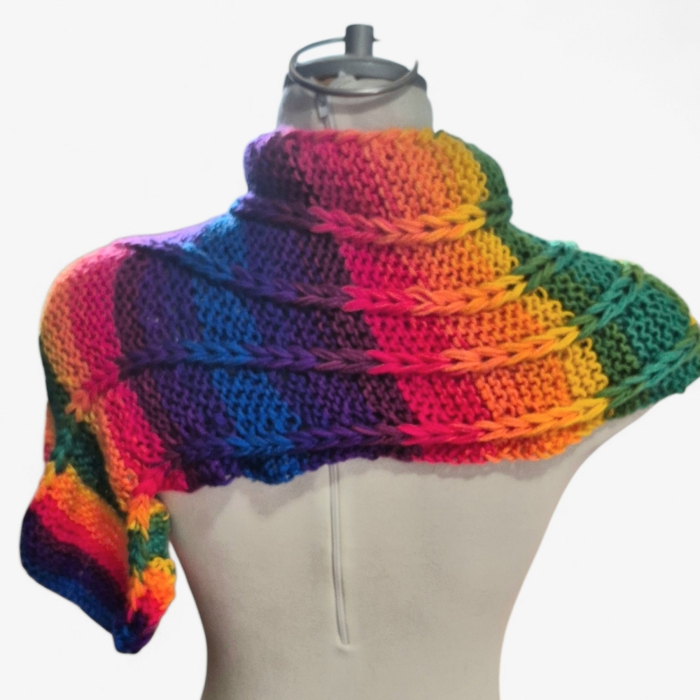 Hand Knit One Of A Kind Rainbow Dragonwing Cowl OSFM - Picture 4 of 4